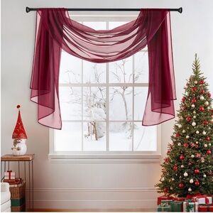 Maroon Red Sheer WINDOW SCARF Holiday Valance 54x144”